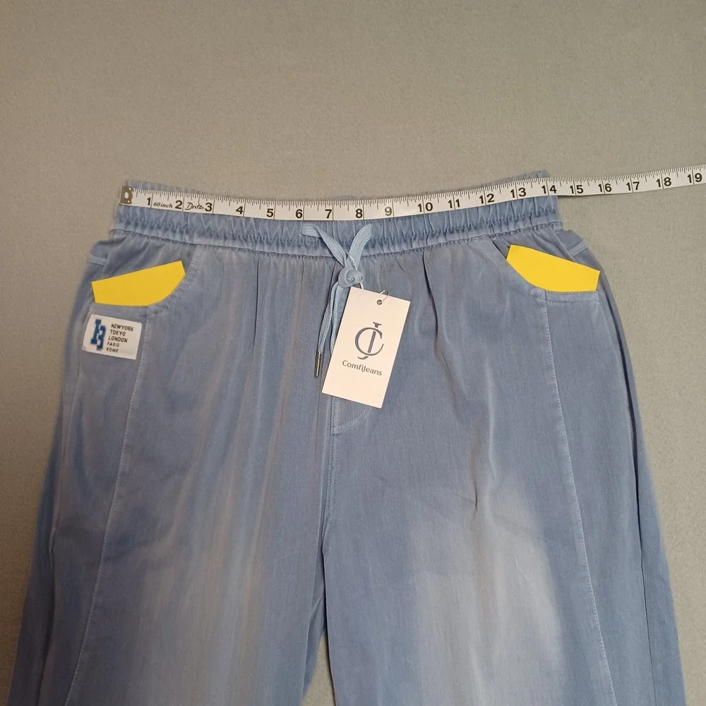Comfijeans Jogger Pants Womens 28 Light Blue Elastic Waist Drawstring Casual New